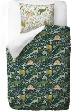 Kinderbettwäsche Aus Satin, Dinosaurier, 135 X 200 + 80 X 80 Cm