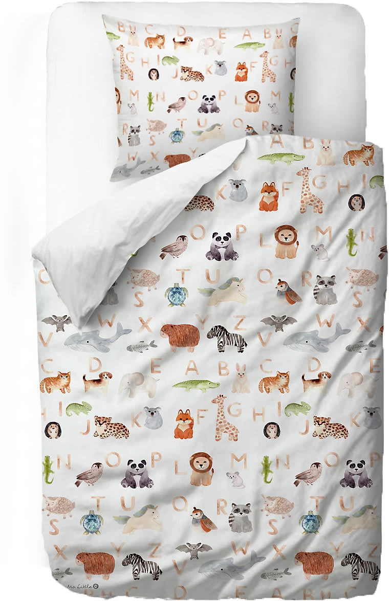 Kinderbettwäsche Aus Satin, Tier ABC, 135 X 200 + 80 X 80 Cm 1 Kinderbettwäsche Aus Satin, Tier ABC, 135 X 200 + 80 X 80 Cm