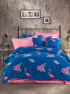 Renforcé-Bettwäsche-Set "Flemenco" In Blau/ Pink