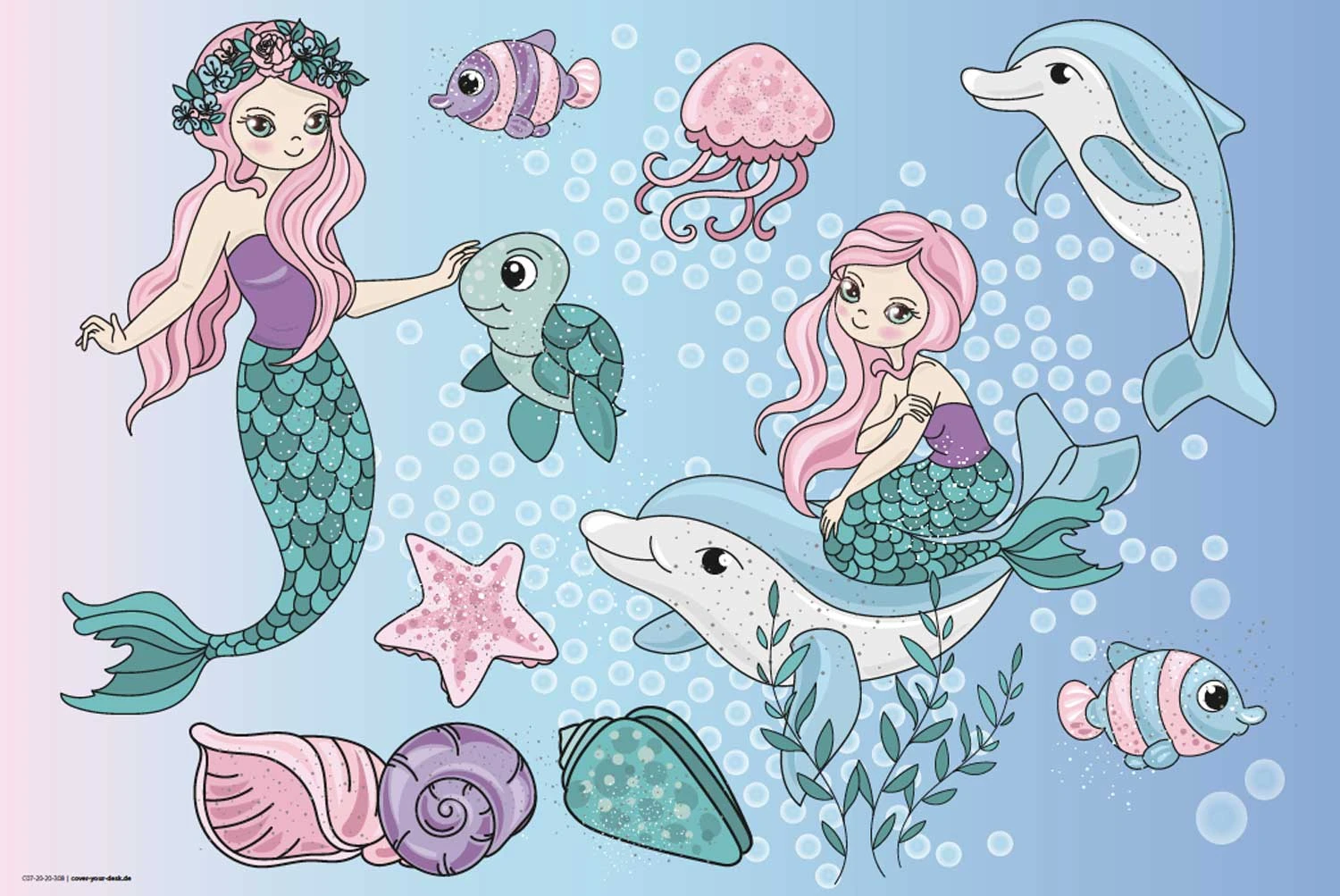 Schreibtischunterlage" Meerjungfrauen Unter Wasser" In Blau (L)60 X (B)40 2 Schreibtischunterlage" Meerjungfrauen Unter Wasser" In Blau (L)60 X (B)40 – Bild 2