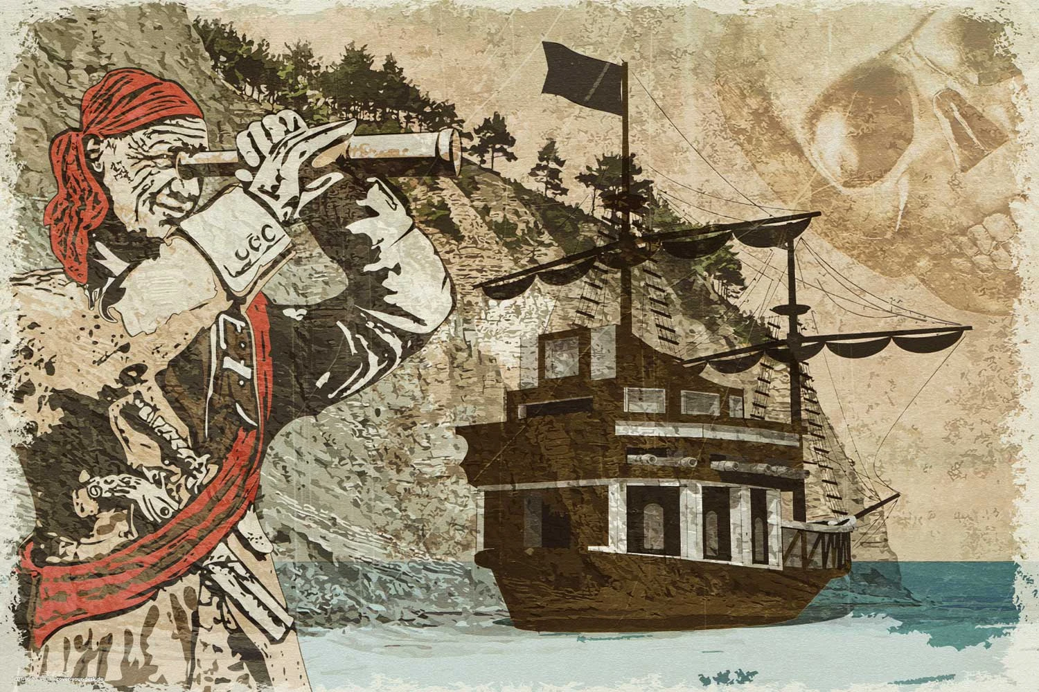 Schreibtischunterlage "Piraten Muster" In Beige (L)60 X (B)40 2 Schreibtischunterlage "Piraten Muster" In Beige (L)60 X (B)40 – Bild 2