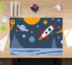Schreibtischunterlage "Weltall Mit Rakete" Bunte Farben (L)60 X (B)40