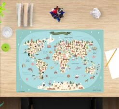 Schreibtischunterlage "Weltkarten Muster Kinder" In Blau (L)60 X (B)40