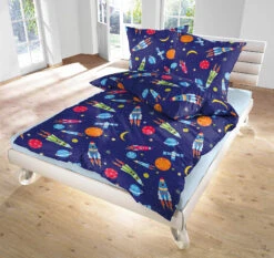 Kinderbettwäsche Super Space, Biber, 135 X 200 Cm + 80 X 80