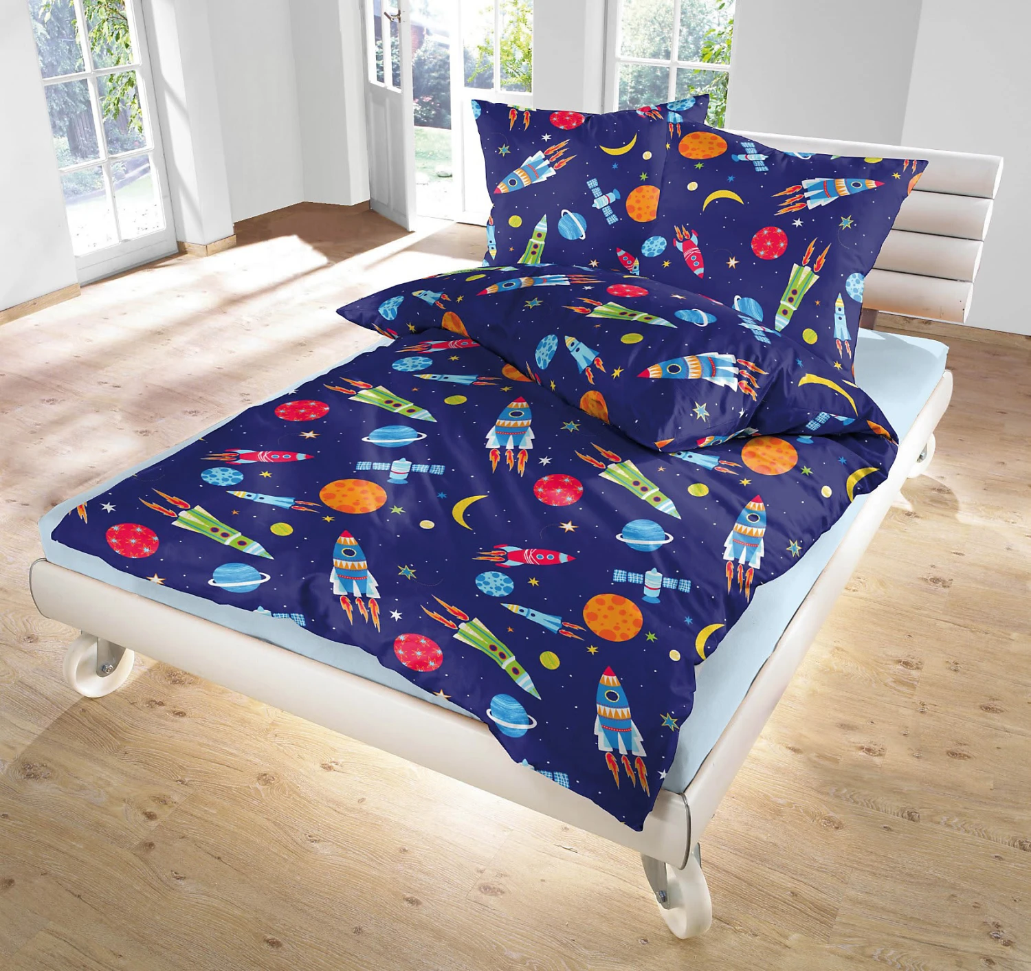 Kinderbettwäsche Super Space, Biber, 135 X 200 Cm + 80 X 80 1 Kinderbettwäsche Super Space, Biber, 135 X 200 Cm + 80 X 80