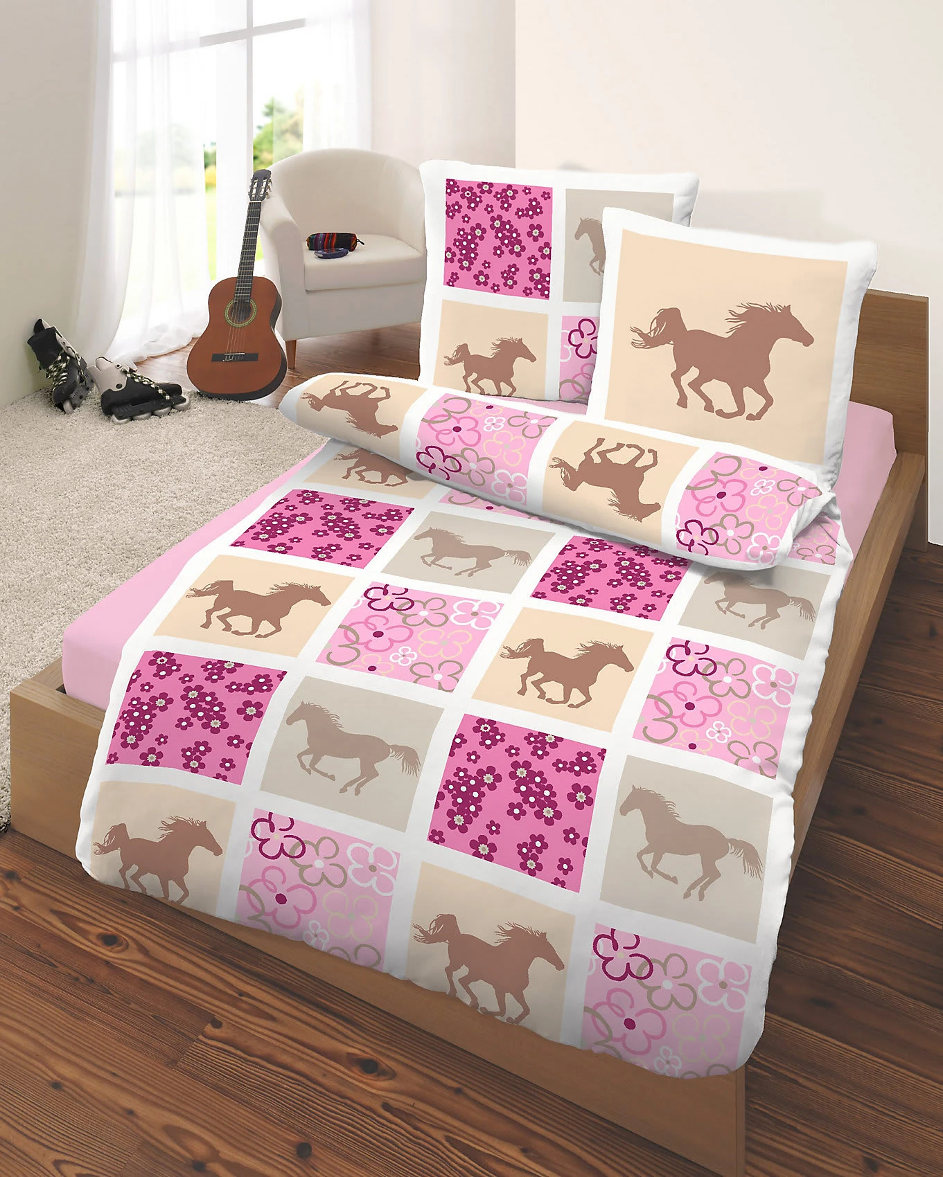 Pferdebettwäsche, Kinderbettwäsche Schmetterlinge & Pferde, Renforcé,... 2 Pferdebettwäsche, Kinderbettwäsche Schmetterlinge & Pferde, Renforcé,... – Bild 2