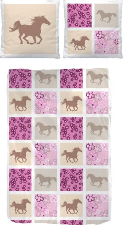 Pferdebettwäsche, Kinderbettwäsche Schmetterlinge & Pferde, Renforcé,...
