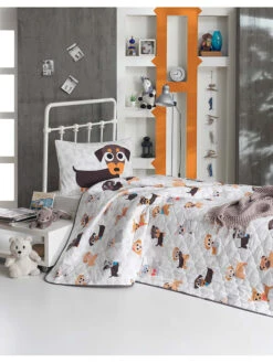 3tlg. Renforcé-Tagesdecken-Set In Weiß/ Bunt