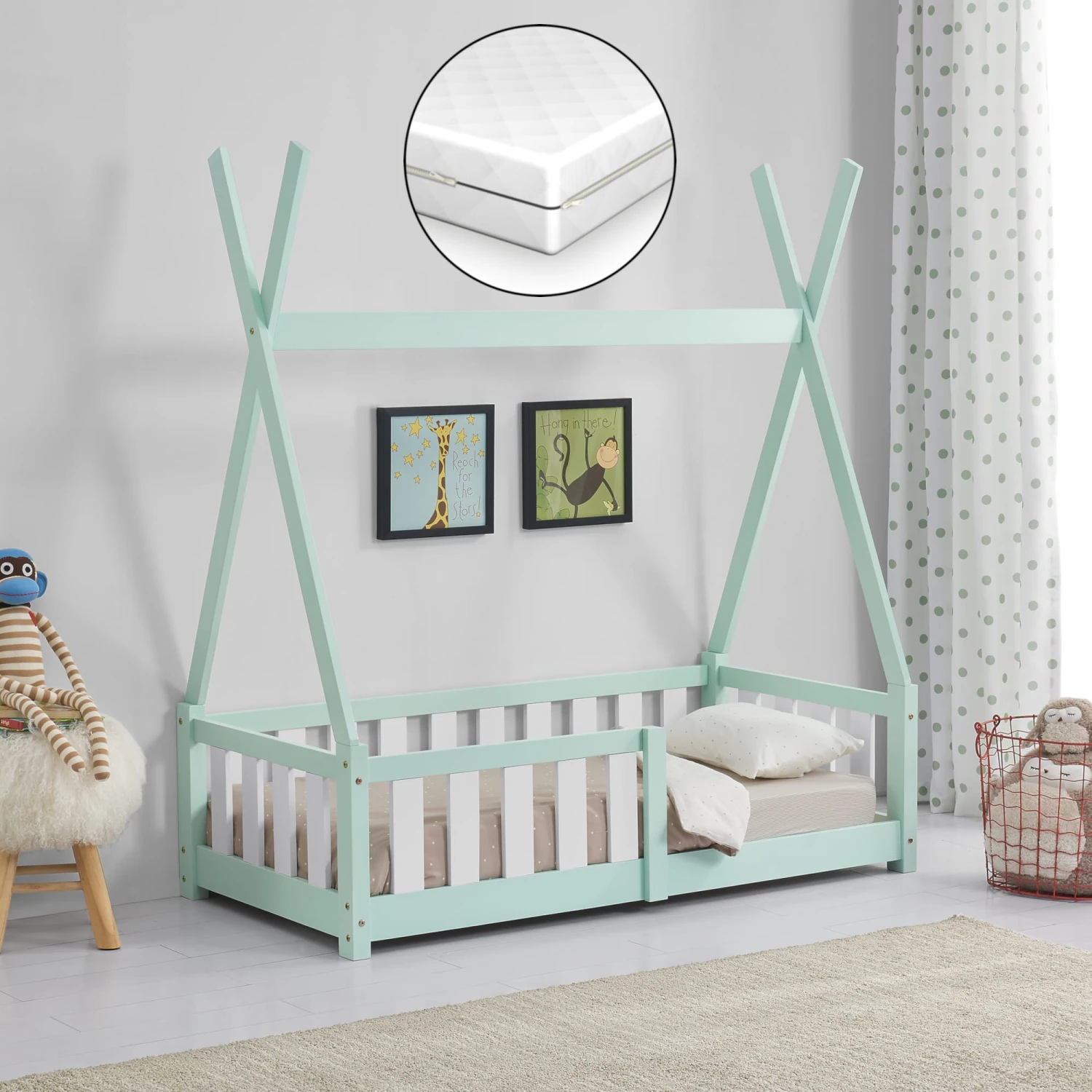 Kinderbett Helsingborg Mit Matratze In Hellgrün (L)140cm (B)70cm 2 Kinderbett Helsingborg Mit Matratze In Hellgrün (L)140cm (B)70cm – Bild 2