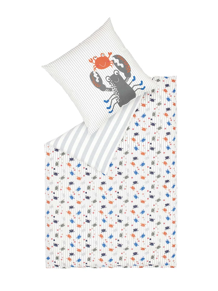 Renforcé-Bettwäsche-Set "Crabs" In Grau/ Orange 1 Renforcé-Bettwäsche-Set "Crabs" In Grau/ Orange