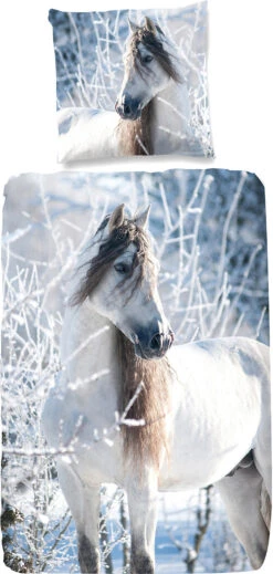 Bettwäsche Winterpferd, Flanell, 80 X 80 Cm + 135 X 200 Cm