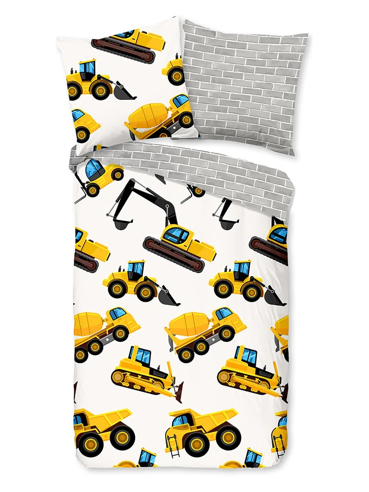 Flanell-Bettwäsche-Set "Dig" In Gelb/ Grau 1 Flanell-Bettwäsche-Set "Dig" In Gelb/ Grau