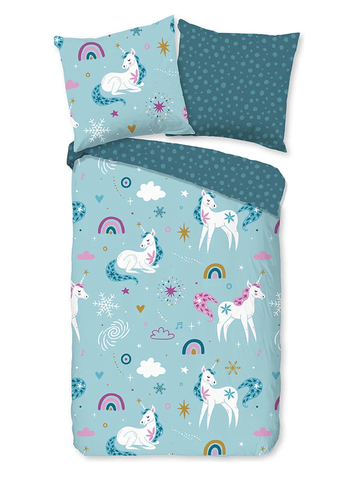 Flanell-Bettwäsche-Set "Snowycorn" In Blau 2 Flanell-Bettwäsche-Set "Snowycorn" In Blau – Bild 2