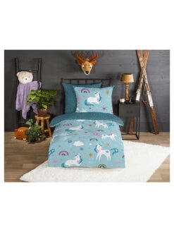 Flanell-Bettwäsche-Set "Snowycorn" In Blau 7 Flanell-Bettwäsche-Set "Snowycorn" In Blau -Kindermöbel good morning flanell bettwasche set snowycorn in blau 2