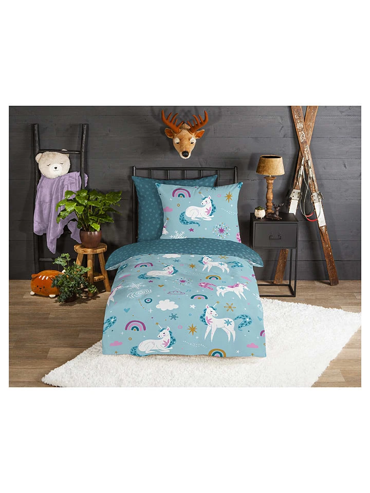 Flanell-Bettwäsche-Set "Snowycorn" In Blau 3 Flanell-Bettwäsche-Set "Snowycorn" In Blau – Bild 3