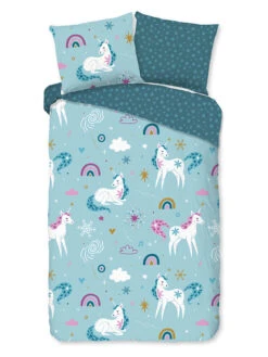 Flanell-Bettwäsche-Set "Snowycorn" In Blau