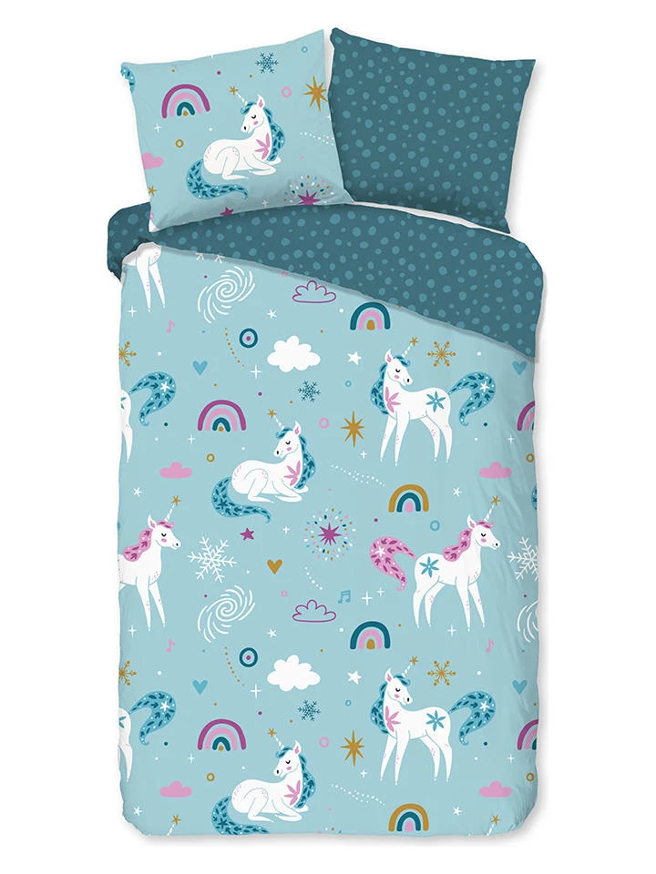 Flanell-Bettwäsche-Set "Snowycorn" In Blau 1 Flanell-Bettwäsche-Set "Snowycorn" In Blau