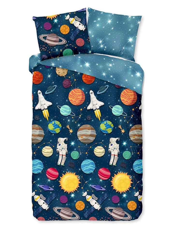 Flanell-Bettwäsche-Set "Spaceworld" In Dunkelblau 2 Flanell-Bettwäsche-Set "Spaceworld" In Dunkelblau – Bild 2