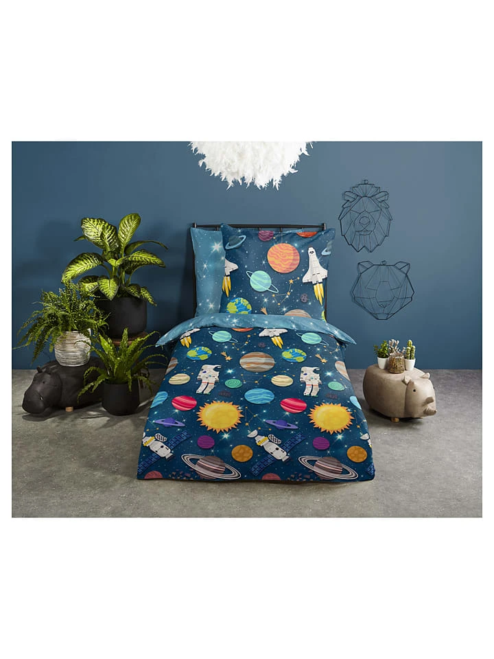 Flanell-Bettwäsche-Set "Spaceworld" In Dunkelblau 3 Flanell-Bettwäsche-Set "Spaceworld" In Dunkelblau – Bild 3