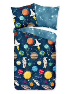 Flanell-Bettwäsche-Set "Spaceworld" In Dunkelblau