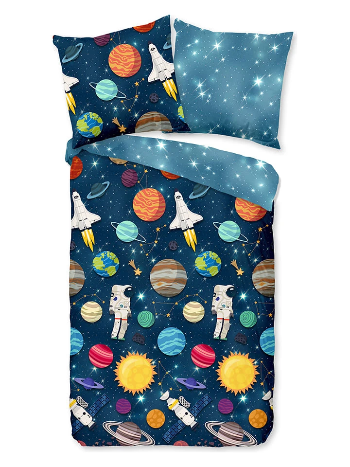 Flanell-Bettwäsche-Set "Spaceworld" In Dunkelblau 1 Flanell-Bettwäsche-Set "Spaceworld" In Dunkelblau