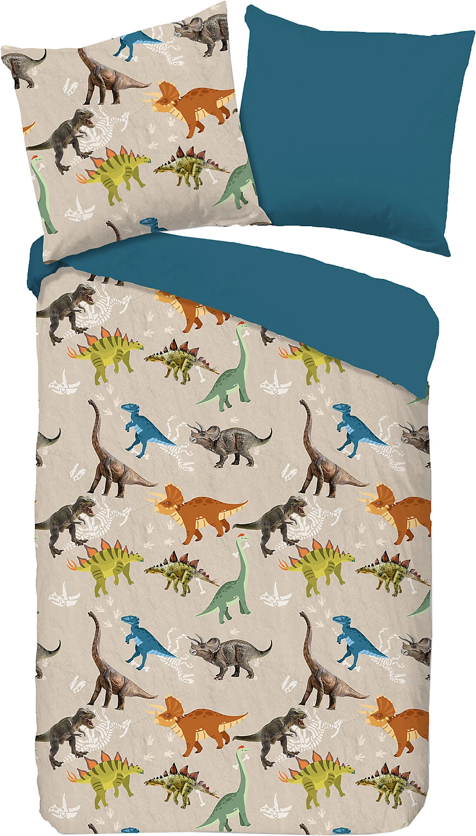 Kinder-Wendebettwäsche Dino, Renforcé, 135 X 200 Cm, Mit Reißverschluss 1 Kinder-Wendebettwäsche Dino, Renforcé, 135 X 200 Cm, Mit Reißverschluss