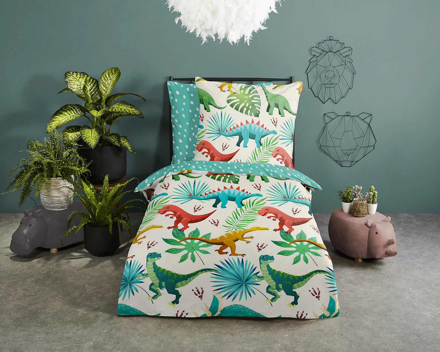 Kinder-Wendebettwäsche Dinos, Renforce Baumwolle, 135 X 200 + 80 X 80 Cm 2 Kinder-Wendebettwäsche Dinos, Renforce Baumwolle, 135 X 200 + 80 X 80 Cm – Bild 2