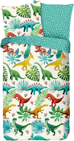 Kinder-Wendebettwäsche Dinos, Renforce Baumwolle, 135 X 200 + 80 X 80 Cm