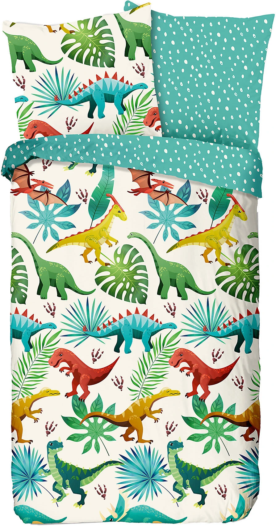 Kinder-Wendebettwäsche Dinos, Renforce Baumwolle, 135 X 200 + 80 X 80 Cm 1 Kinder-Wendebettwäsche Dinos, Renforce Baumwolle, 135 X 200 + 80 X 80 Cm