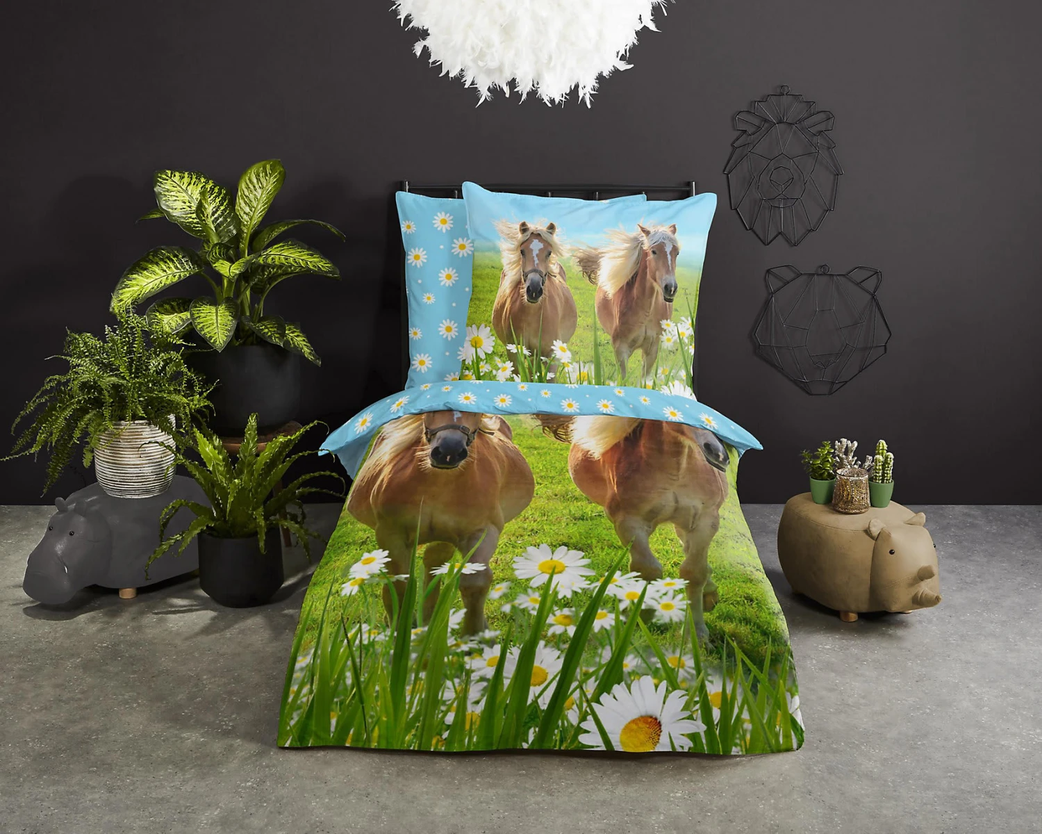 Kinder-Wendebettwäsche Horses, Baumwolle, Blau/grün, 135 X 200 + 80 X 80 Cm 3 Kinder-Wendebettwäsche Horses, Baumwolle, Blau/grün, 135 X 200 + 80 X 80 Cm – Bild 3