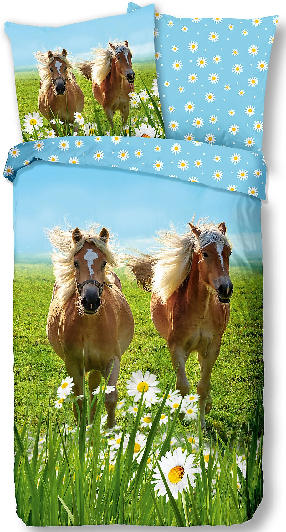 Kinder-Wendebettwäsche Horses, Baumwolle, Blau/grün, 135 X 200 + 80 X 80 Cm 1 Kinder-Wendebettwäsche Horses, Baumwolle, Blau/grün, 135 X 200 + 80 X 80 Cm