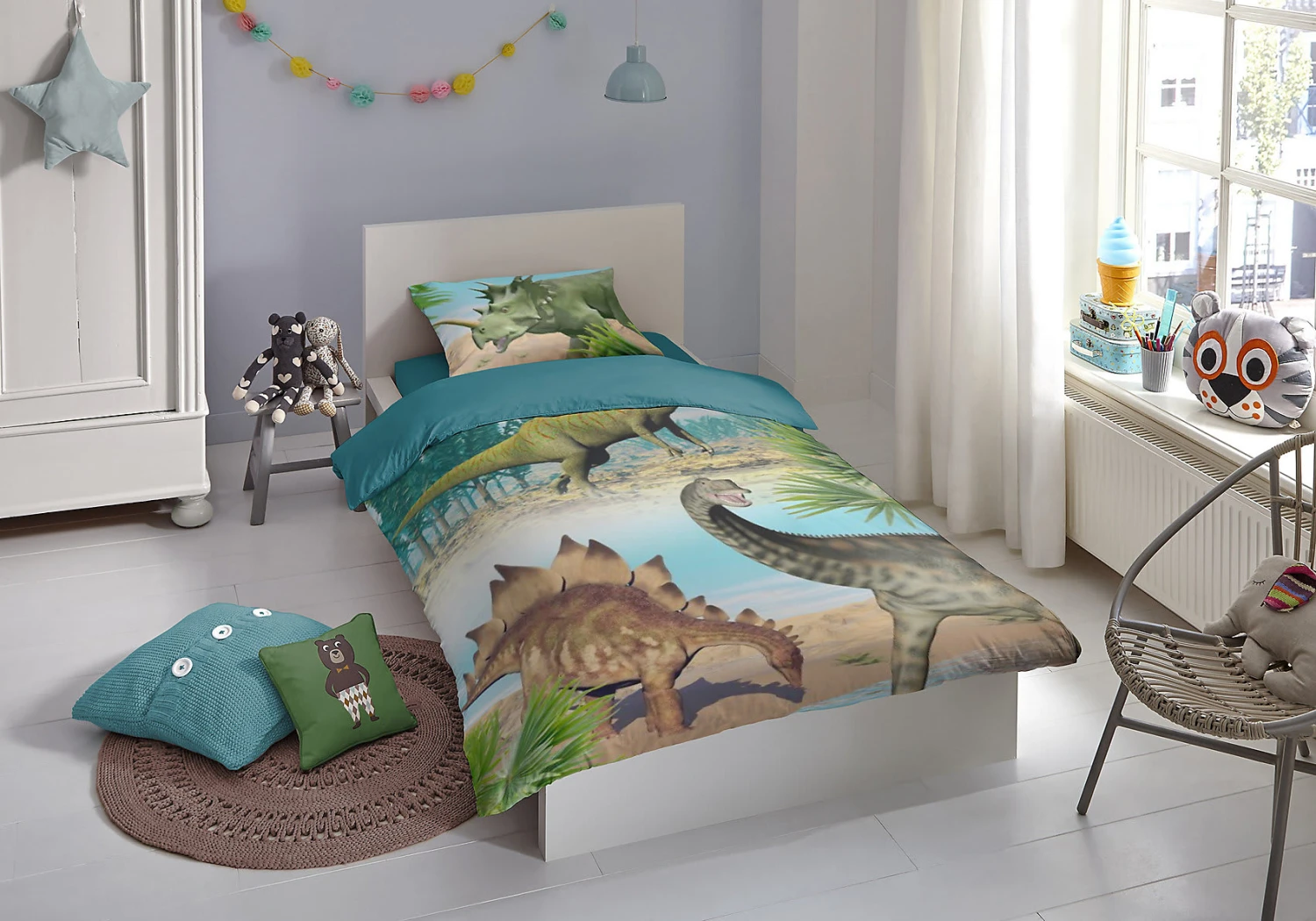 Wende-Kinderbettwäsche Dino, Renforcé, 135 X 200 + 80 X 80 Cm 2 Wende-Kinderbettwäsche Dino, Renforcé, 135 X 200 + 80 X 80 Cm – Bild 2