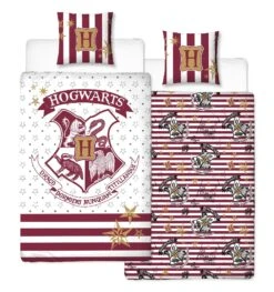 Kinder Bettwäsche-Set Flanell "Harry Potter" In Bordeauxrot / Weiß