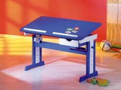 ABC Schreibtisch TITJE, Höhenverstellbar, Blau/weiß -Kindermöbel inter link abc schreibtisch titje hohenverstellbar blau weiss 3