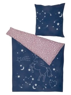 Bettwäsche-Set In Blau/ Rosa
