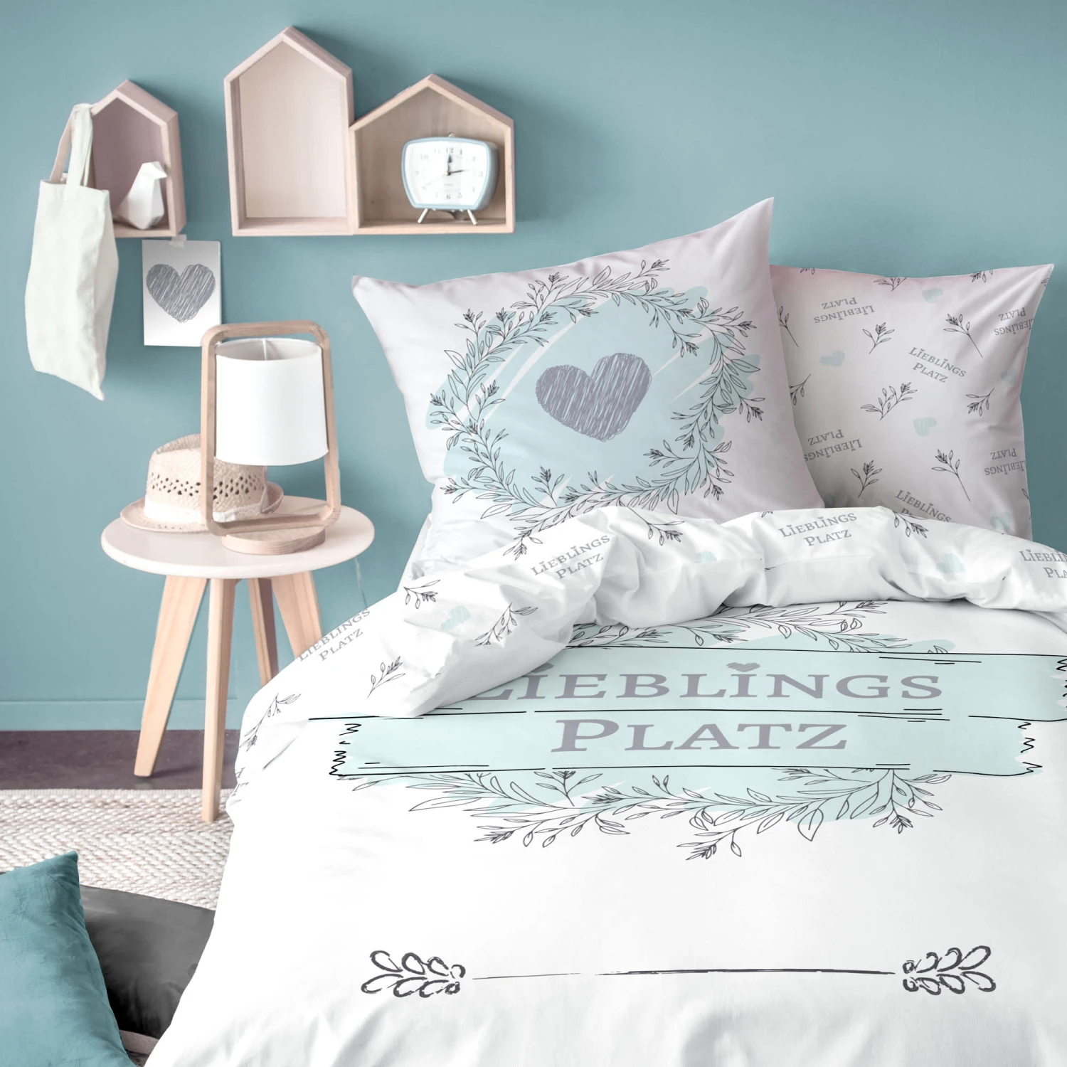 Bettwäsche-Set Biber "LIEBLINGSPLATZ" In Weiß / Mint 2 Bettwäsche-Set Biber "LIEBLINGSPLATZ" In Weiß / Mint – Bild 2
