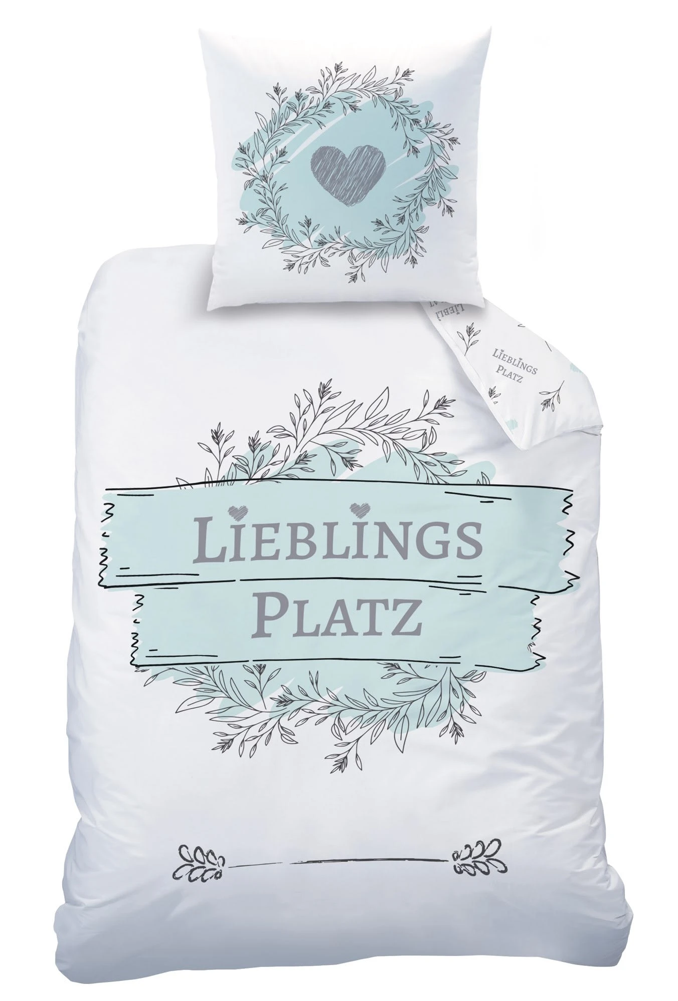 Bettwäsche-Set Biber "LIEBLINGSPLATZ" In Weiß / Mint 3 Bettwäsche-Set Biber "LIEBLINGSPLATZ" In Weiß / Mint – Bild 3