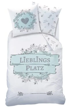 Bettwäsche-Set Biber "LIEBLINGSPLATZ" In Weiß / Mint