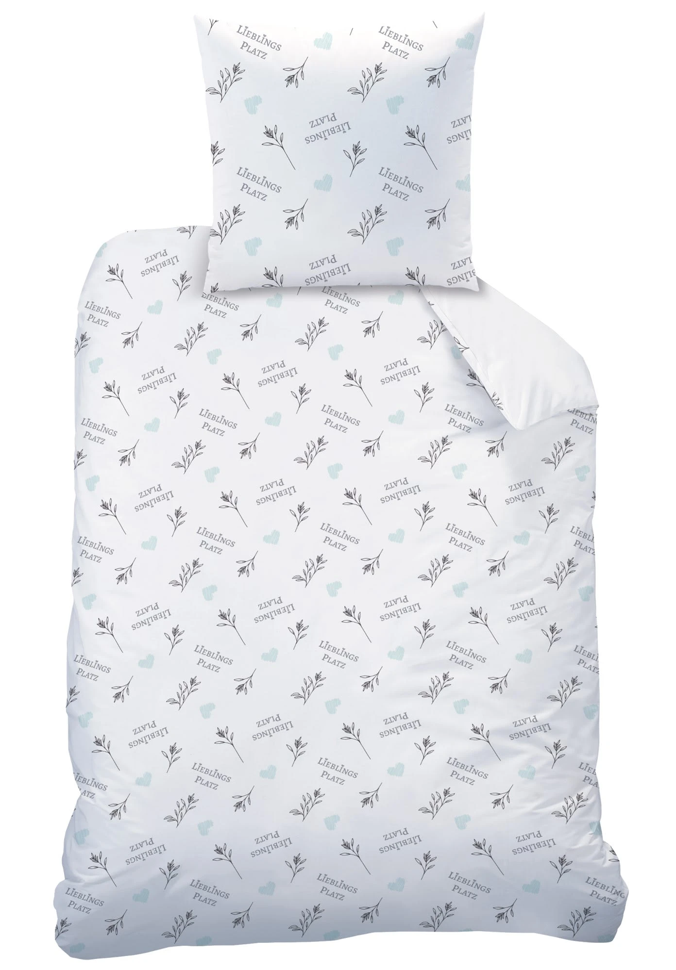Bettwäsche-Set Biber "LIEBLINGSPLATZ" In Weiß / Mint 4 Bettwäsche-Set Biber "LIEBLINGSPLATZ" In Weiß / Mint – Bild 4
