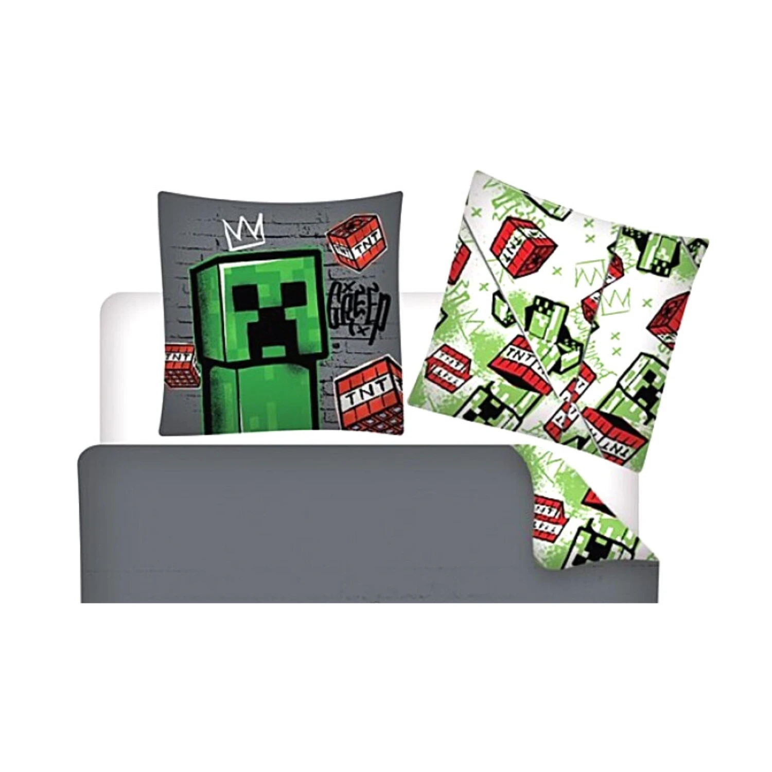 2-tlg.Set: Kinderbettwäsche Minecraft Creeper & TNT In Grau 2 2-tlg.Set: Kinderbettwäsche Minecraft Creeper & TNT In Grau – Bild 2