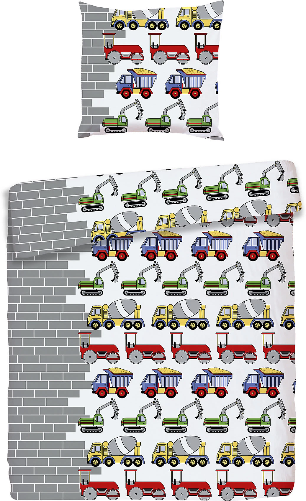 Kinderbettwäsche Baufahrzeug, Renforcé, Grau, 135x200 Cm + 80 X 80 Cm... 1 Kinderbettwäsche Baufahrzeug, Renforcé, Grau, 135x200 Cm + 80 X 80 Cm...