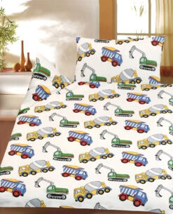Kinderbettwäsche Laster, Cretonne, 135 X 200 Cm + 80 X 80 Cm Von Pötter