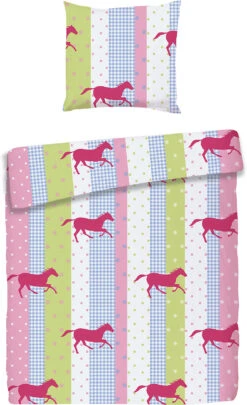 Kinderbettwäsche Pferd, Renforcé, Rosa, 135x200 Cm + 80 X 80 Cm Von Pötter