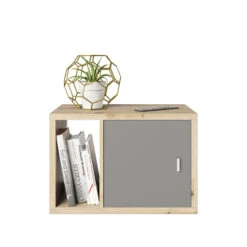 Fortuna - SET Beistelltisch / Nachtisch, Inkl. Türeinsatz, Artisan Eiche, B/H/T: 58x39,2x34cm