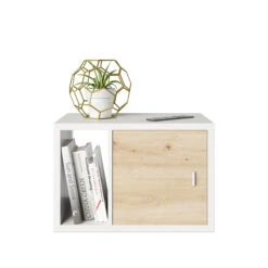 Fortuna - SET Beistelltisch / Nachtisch, Inkl. Türeinsatz, Weiss, B/H/T: 58x39,2x34cm