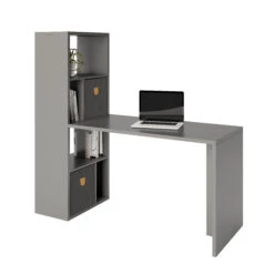 Fortuna - SET , Regal Mit 6 Fächern Inkl. Schreibtischanbau, Grau, B/H/T: 58x146,6x34cm