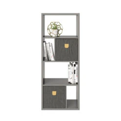 Fortuna - SET Regal Mit 6 Fächern Inkl. Stauraumboxen, Grau, B/H/T: 58x146,6x34cm