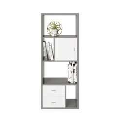 Fortuna - SET Regal Mit 6 Fächern Inkl. Tür-/Schubladeneinsatz, Grau, B/H/T: 58x146,6x34 Cm