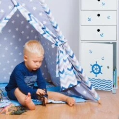 Kinder-Kommode "Seemann" In Weiß/ Blau - (B)42 X (H)105 X (T)3 Cm -Kindermöbel relaxdays kinder kommode seemann in weiss blau b 42 x h 105 x t 3 cm 2