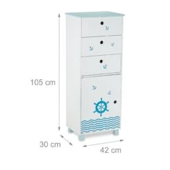 Kinder-Kommode "Seemann" In Weiß/ Blau - (B)42 X (H)105 X (T)3 Cm -Kindermöbel relaxdays kinder kommode seemann in weiss blau b 42 x h 105 x t 3 cm 3